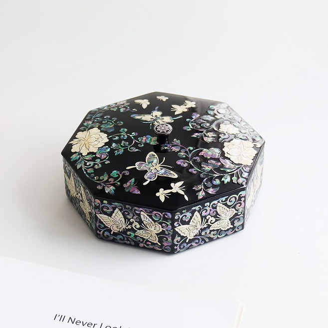 박씨상방 나전칠기 자개함 비비드 나비당초 팔각 꼭지형 자개보석함 외국인선물 전통공예품
