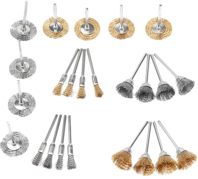 미니 와이어브러쉬 24종 세트 솔형 평형 컵형 드레멜용 전동드릴용, 1세트
