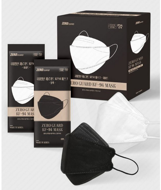 [FAD등록] 국산 제로가드 KF94마스크 검정블랙 황사방역마스크, 퓨어엘 KF94 개별포장 1매 - 화이트, 1개