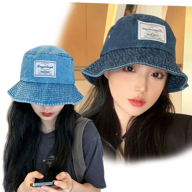 캐주얼모자 라벨청버킷햇 빈티지 데님벙거지 남여공용