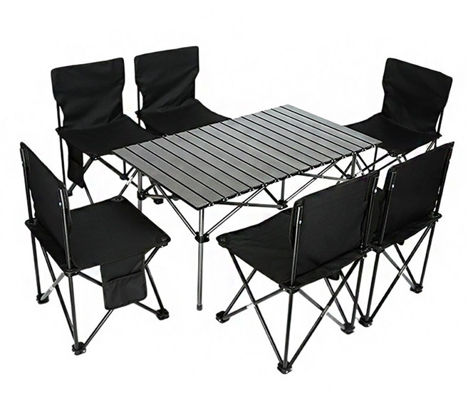 익스플로러 6인 캠핑 테이블 의자 세트, 6인용 세트 블랙