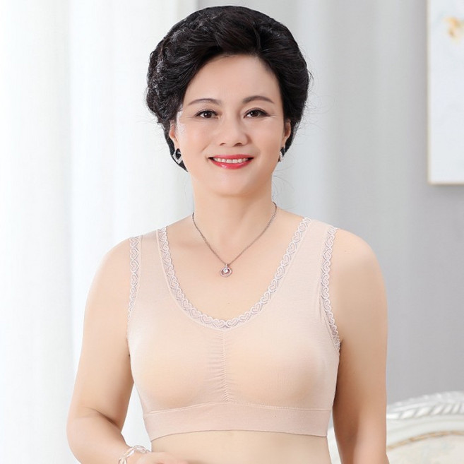 中老年莫代爾內衣 無鋼圈背心式媽媽胸罩 高彈運動防下垂 大尺碼
