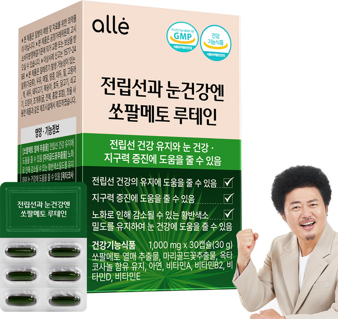 쏘팔매토 쏘팔메토 옥타코사놀 루테인 1000 전립선 건강 눈 건강 지구력 남성 영양제 알레, 30회분, 1개