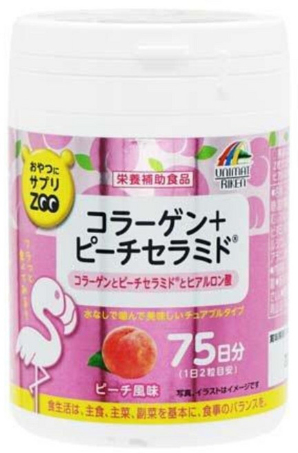 UNIMAT RIKEN ZOO 維他命C 咀嚼錠 400mg 75日份 (檸檬風味), 1個, 桃子口味膠原蛋白+玻尿酸2027/7