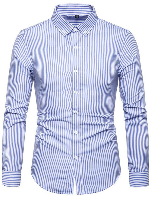 跨境2025秋季薄款跨境男士襯衫長袖襯衣休閒的襯衫男條紋長袖