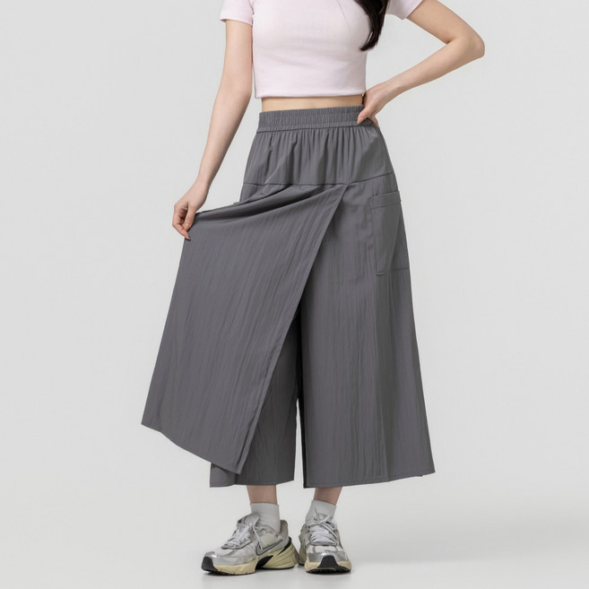 잠끌 와이드 밴딩 랩 치마바지