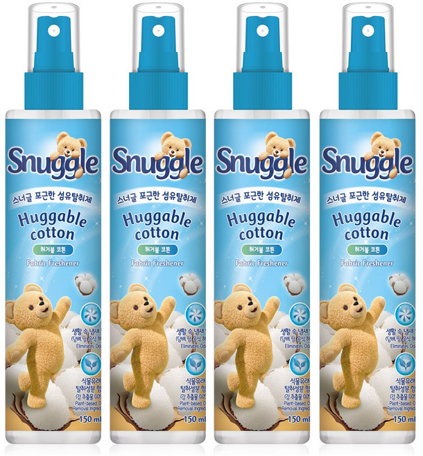 스너글 포근한 섬유탈취제 허거블 코튼 본품, 150ml, 4개
