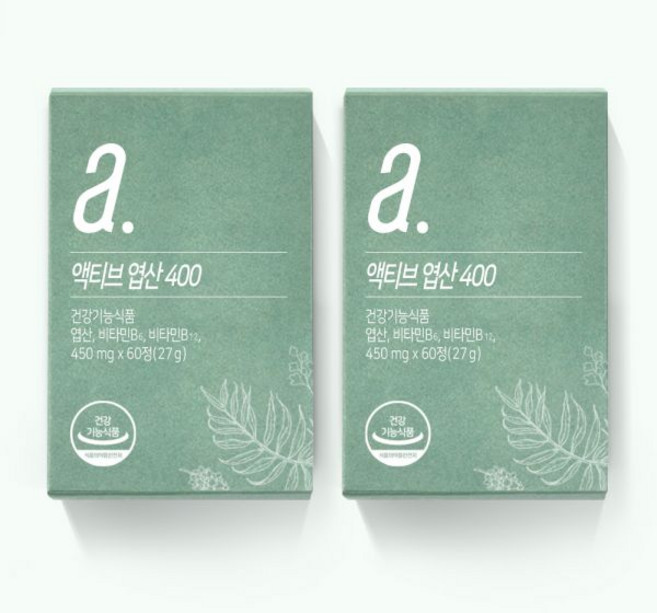 뉴트리모어 엽산 커플세트 4세대 활성형엽산 액티브 엽산 400 450mg x 60정 2개월분 2박스, 2개