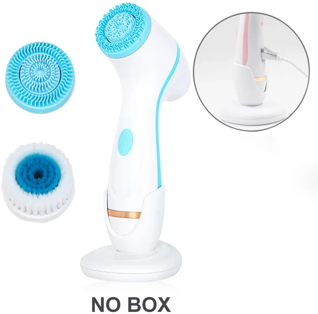 소닉 회전 클렌징 브러시 3 In 1 전기 클렌징 브러시 갈바니 페이셜 스파 시스템 깊게 청소하고 블랙헤드, 02 Blue USB No Box