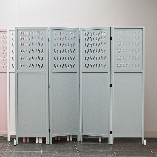 심플리스 잎새 1600 4단 인테리어 파티션 이쁜 귀여운 원목 나뭇잎 가림막 가벽, 스카이그레이 4단