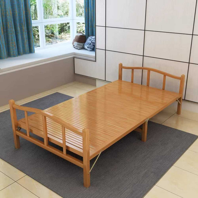 이동식 대나무 접이식침대 싱글 사무실 간이 평상 폴딩 베드, 100x197cm 두꺼운브라운좁은판