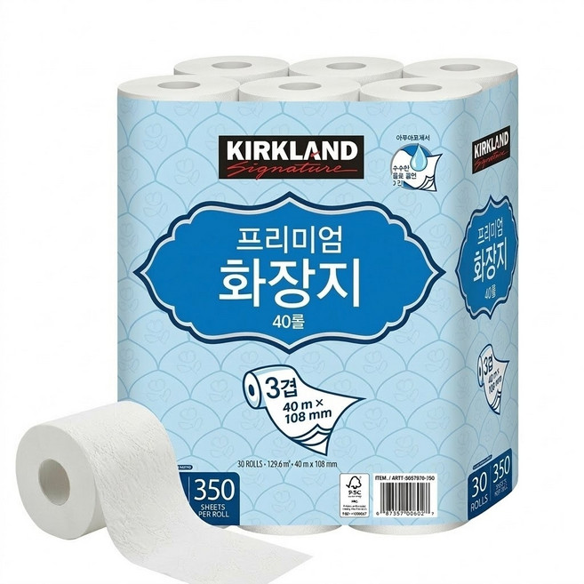 커클랜드 프리미엄 3겹 화장지 40mx30롤, 30롤