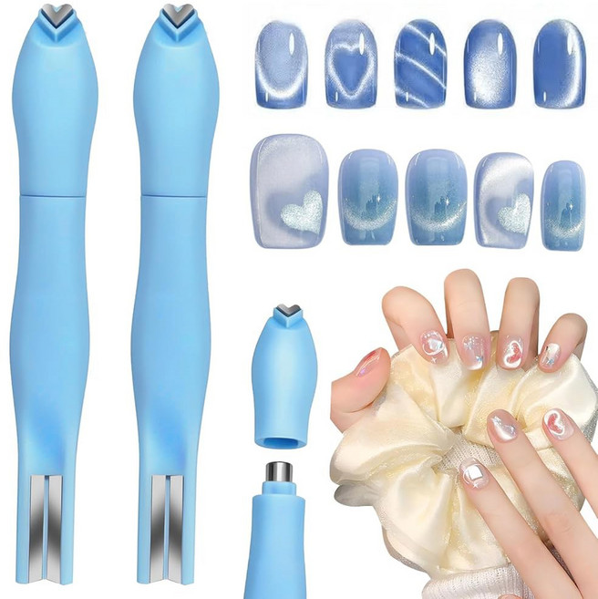 3 in 1 고양이 눈 네일 다용도 도구 눈을 위한 하트 모양 원형 다기능 액세서리 스튜디오 홈 DIY 살로 (핑크), 2 Pcs Blue