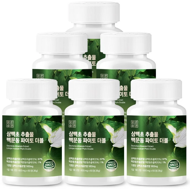 삼백초 추출물 맥문동 파이토 더블, 6개, 60정 - 쿠팡