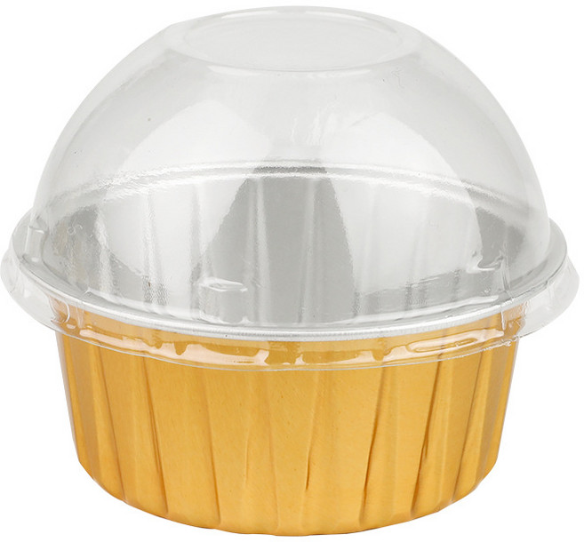 수플레컵 에그타르트 알루미늄 용기 원형 125ml 골드 돔뚜껑포함 머핀컵 크림브륄레용기, 1세트, 100개