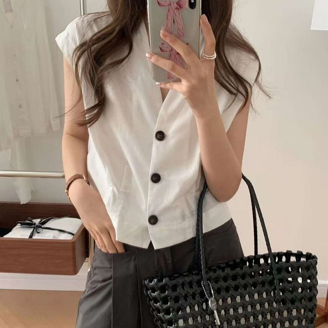 [마론]린넨베스트 여름 린넨블라우스 린넨조끼 시원한블라우스(2color)