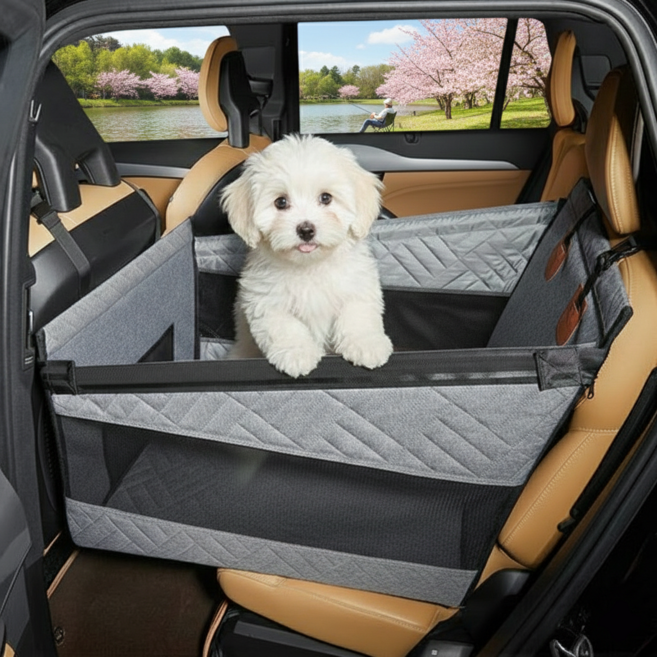 휘서댕 강아지 뒷자리 넓고 편안한 방수 카시트, 그레이, 1개