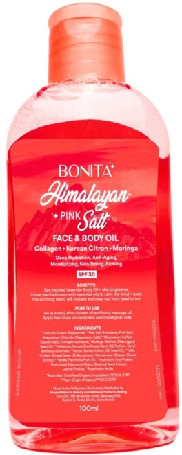 Bonita Himalayan Pink Salt Face and Body Oil with SPF 보니타 히말라야 핑크 솔트 페이스 & 바디 오일, 1개, 100ml - 쿠팡