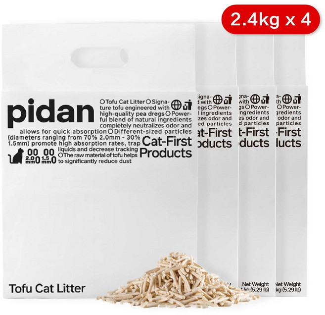 pidan 豆腐貓砂 2.4kg x 4包組 2mm與1.5mm混合型 豆奶香, 1個, 6L
