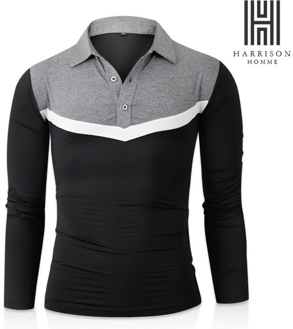 해리슨 골프웨어 브이 배색 긴팔 카라티 NGD1129