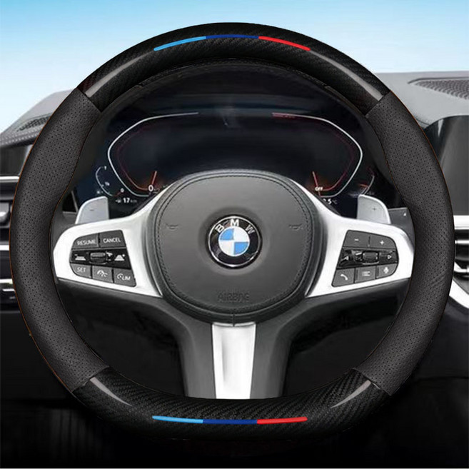 카엣지 자동차 타공 나파가죽 카본 핸들커버, 블랙(B-06 Line)