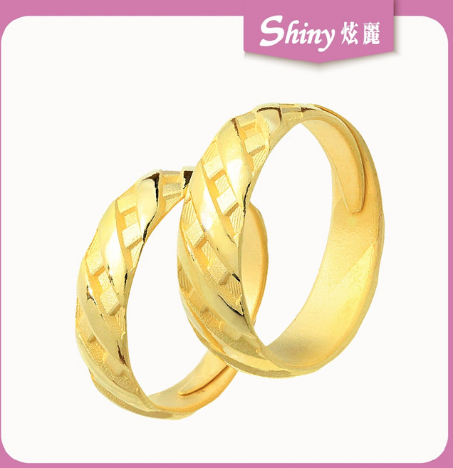 炫麗 9999純金 格紋款男女黃金對戒