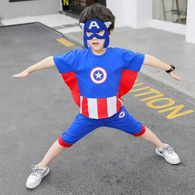 남아동 남자아이 어린이 슈퍼맨 배트맨 캡틴아메리카 여름 반팔티셔츠 반바지 선물