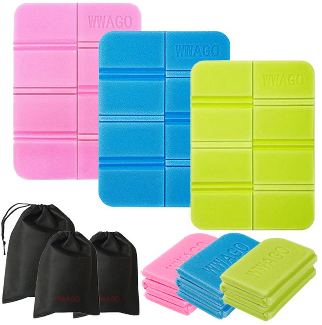 와고 휴대용 등산 방석 3개 친환경 초경량 1인용 미니 한강 축제 엉덩이방석, 핑크 블루 형광그린