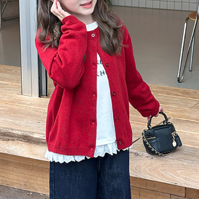 델루비오 아동 긴팔 베이직 가디건 남녀공용 간절기 데일리룩