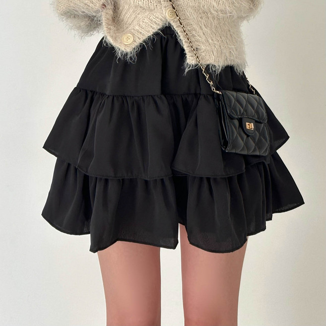 스트릿제이 캉캉 치마 프릴 치마바지 밴딩 미니 레이어드 러블리 플레어 스커트