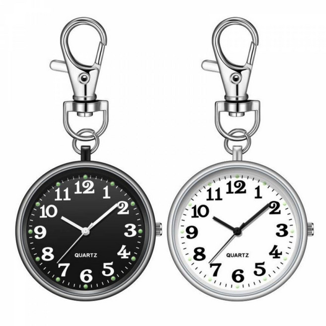 빈티지 회중시계 키링 메탈 포켓워치 백참, 1개, 실버_블랙 세트