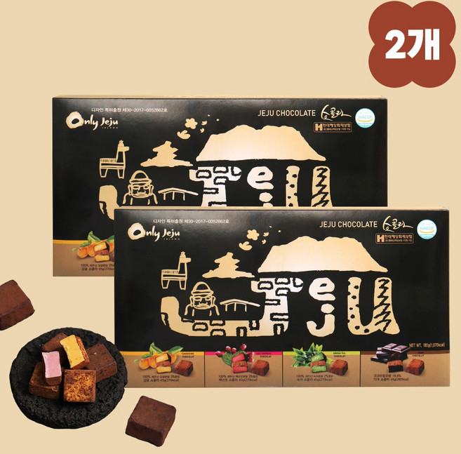 [1+1]제주 초콜릿 쇼콜라 4종 선물세트 감귤 백년초 녹차 다크초코 제주특산품, 360g, 1세트