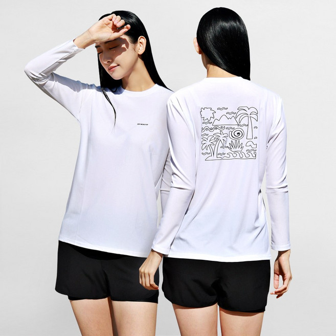 [자체제작] 서프라이더 여성 상하의 2장세트 긴팔수영복 래쉬가드 자외선차단 체형커버 오버핏 루즈핏 빅사이즈/SURFRIDER