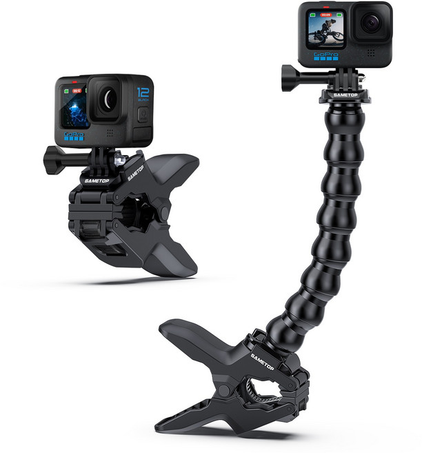 GoPro 액션 카메라와 호환되는 Jaws Flex 클램프 마운트 구즈넥 클립 마운트, 블랙 클램프 마운트, 1세트, 블랙
