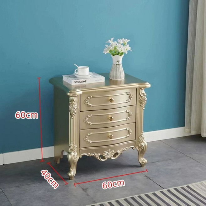 고급 유럽풍 서랍장 탁자 수납장 선반 협탁 보관함 콘솔 엔틱, 완제품 조립 완료 설치불필요바로사용가능, 럭셔리 유럽 골드 3단 서랍