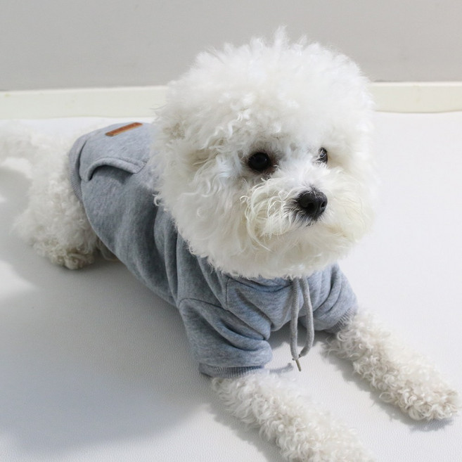 드림계곡 단색 심플 플란넬 강아지 후드티, 1개, 그레이