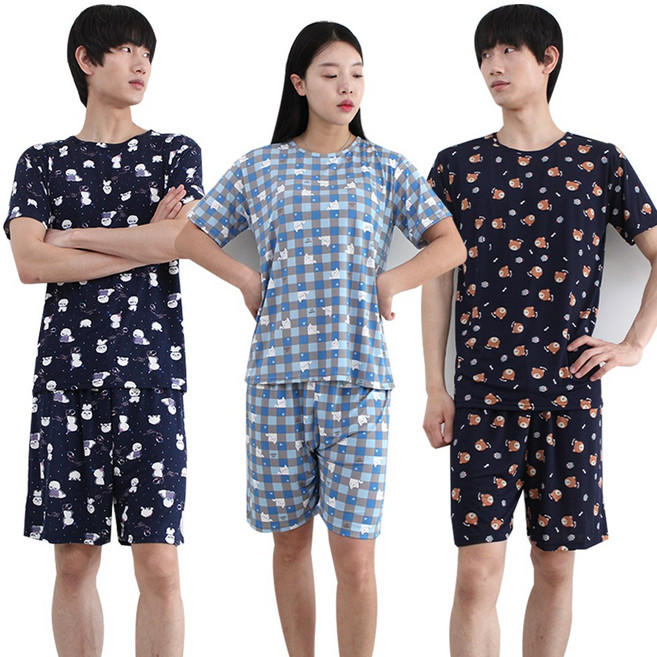 아이스 반팔 잠옷세트 남성 여성 쿨 잠옷 슬레진저 파자마 커플 여름 홈웨어 상하의 세트