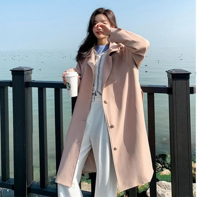 키작여자 평균키 베이직 크림 핑크 트렌치 코트