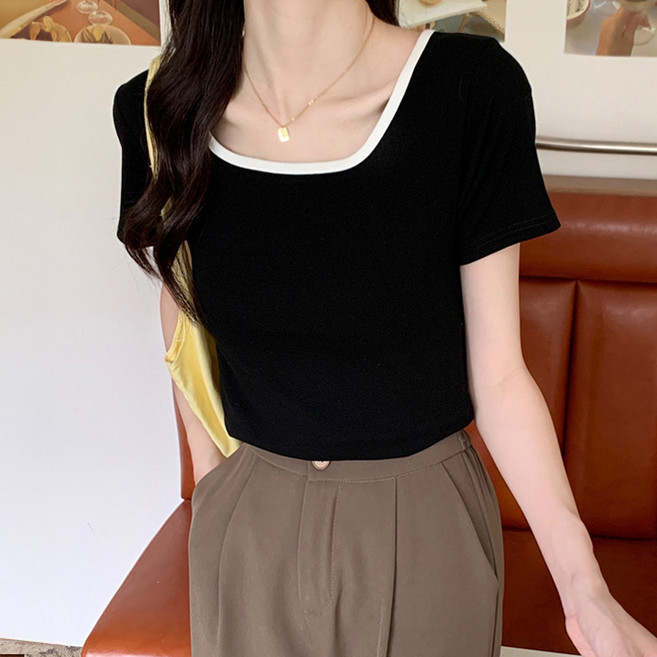 주디앤 여성 플로리 배색 면 반팔티