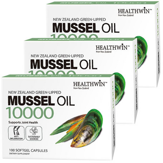 뉴질랜드 헬스윈 초록입홍합오일 그린머슬 10000mg, 3개, 100정