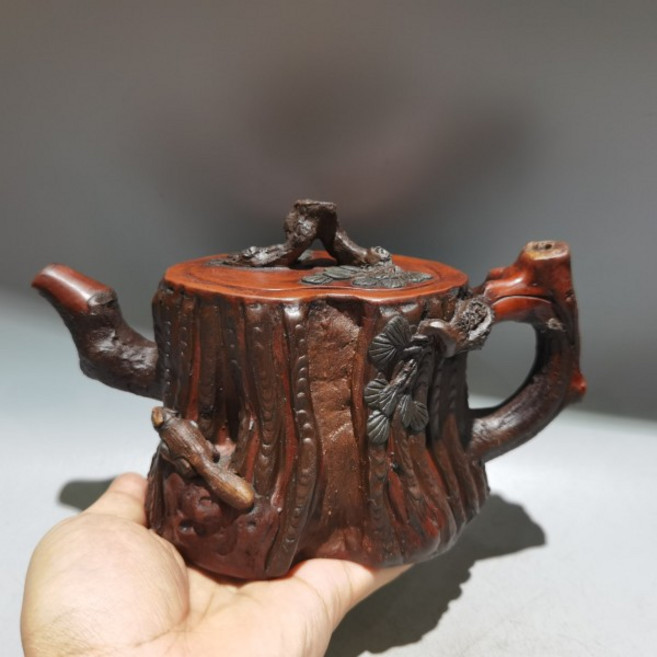 쿠쿠스토어 8"중국어 Yixing 보라색 점토 주전자 다람쥐 동상 나무 뿌리 그루터기 모양의 냄비 차 메이커