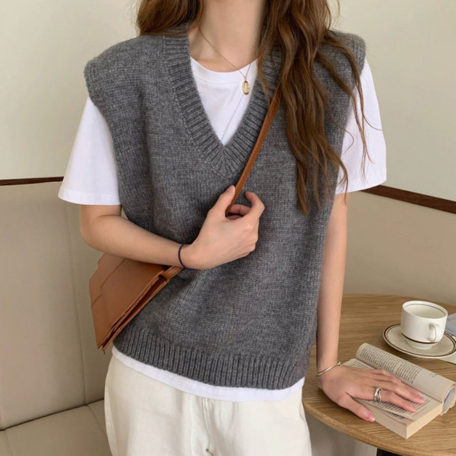 타니즈 미콧 브이넥 여성 니트 조끼 베스트