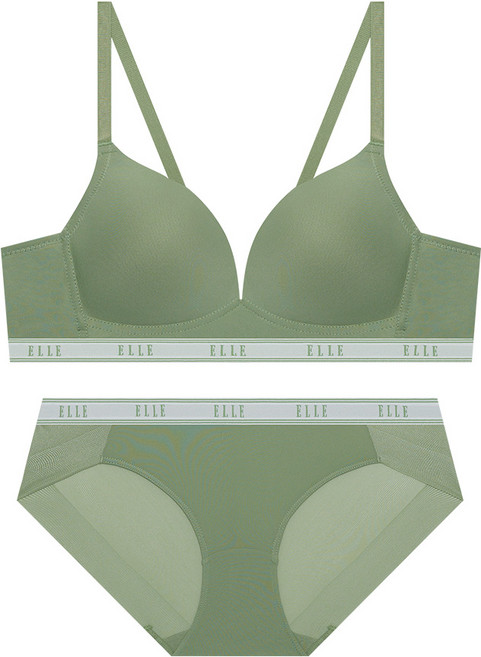 엘르이너웨어 에어로쿨 컴포트핏 노와이어 올리브그린 브라 팬티 세트