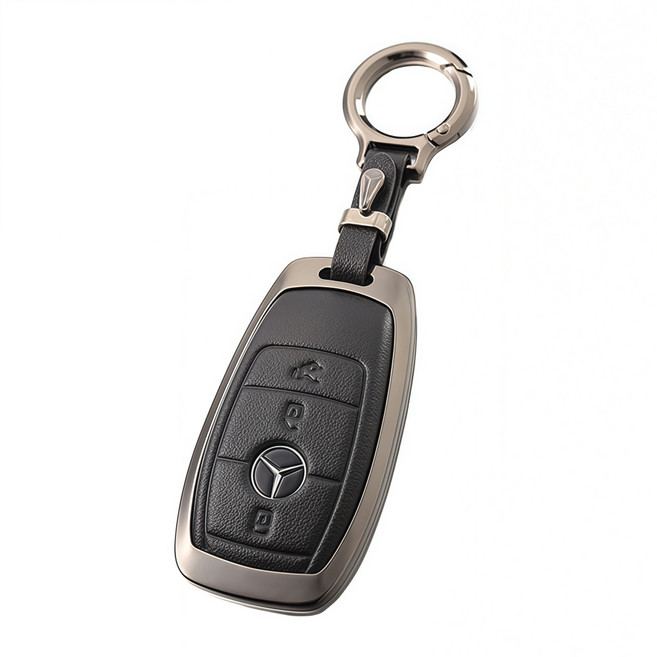 OFFCURVE 벤츠 천연가죽 스마트 키케이스 (A/B/C타입) w213 w205 GLC GLE 호환, 검은색