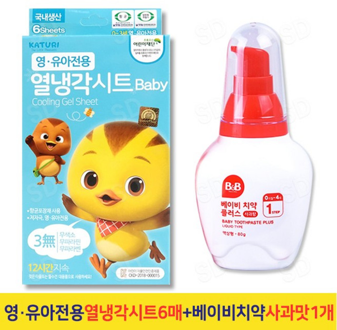 비앤비 오랄크린 액상형 사과 1개+까투리 영유아 열냉각 시트 6매, 1세트