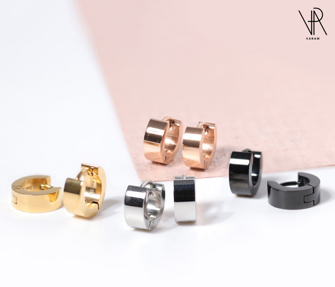 VARAM [한쌍] 2mm 3mm 4mm민자 플랫 써지컬 베이직 원터치 링귀걸이