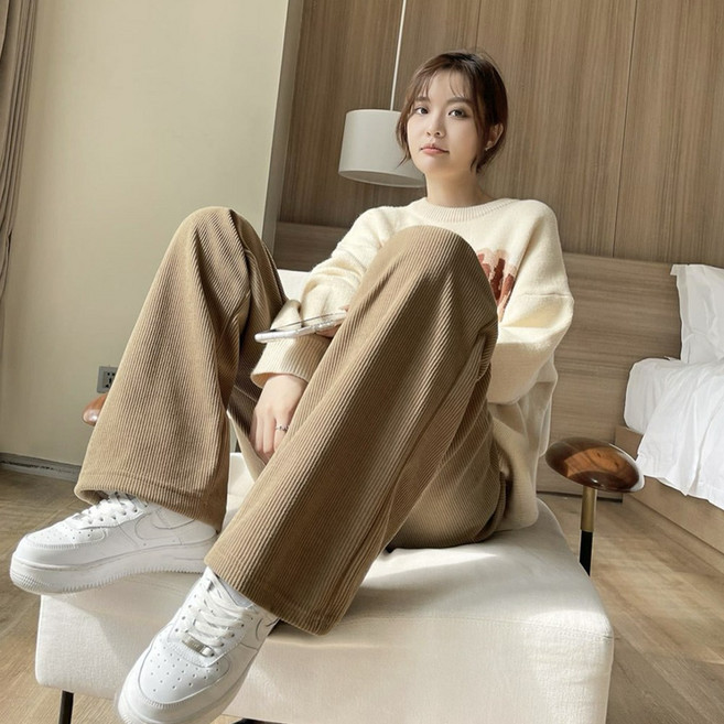 디디오 여성 봄가을 데일리 팬츠 밴딩 코듀로이 와이드팬츠 편한 핏 일상 바지 CW로이