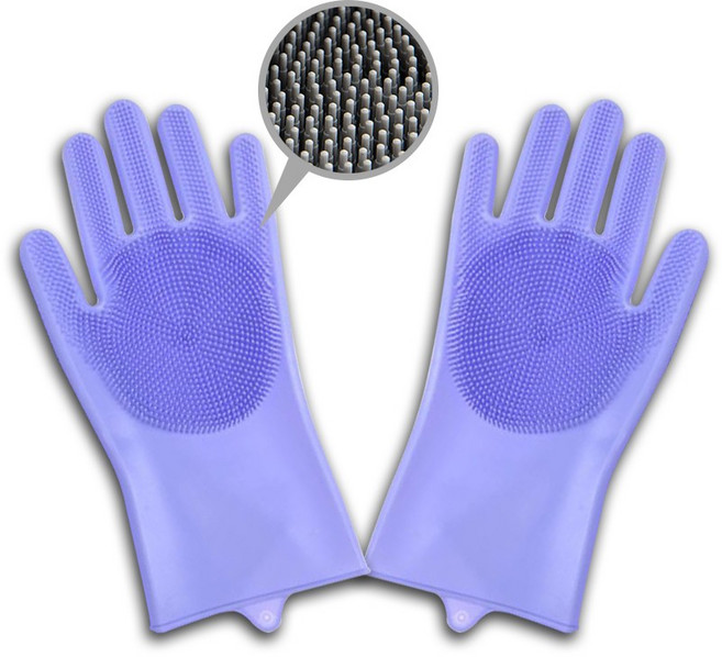 올라이프지 1+1 브러쉬 고무장갑 일체형 실리콘 수세미, 2개, FREE(one size), 퍼플