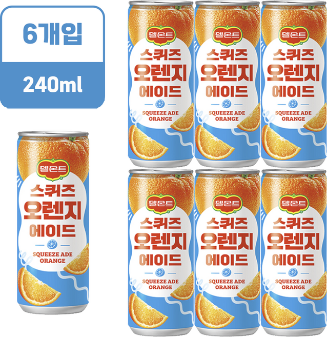 롯데칠성 델몬트 스퀴즈 오렌지 에이드, 240ml, 6개