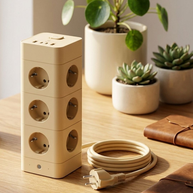 고용량 타워형 큐브 멀티탭, 1개, 베이지, 180cm